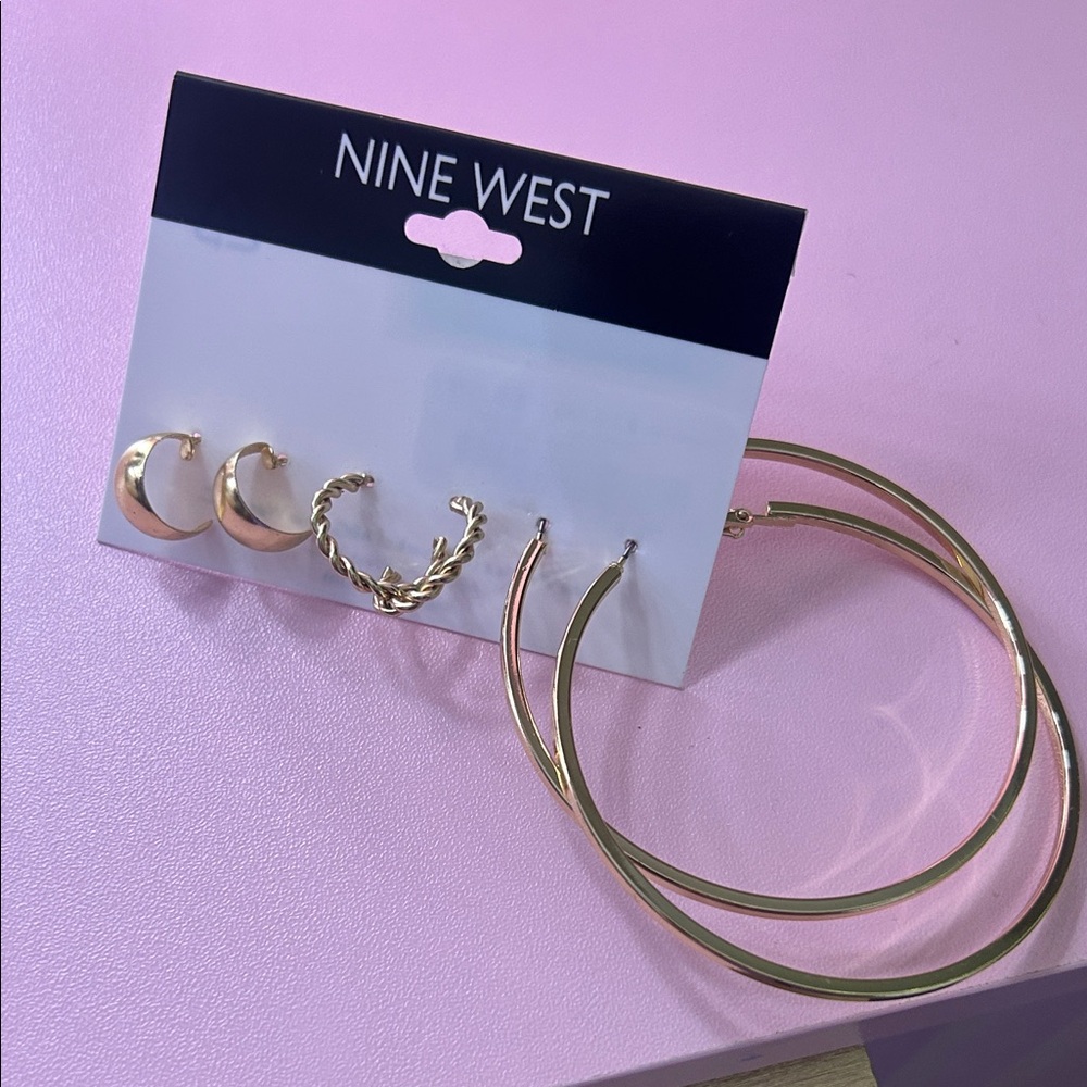 Nine West Gold Tone Mixed Hoop & Twisted Earring Set